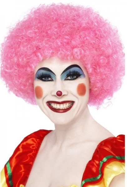 Fluffy pink 2 clown pruik
