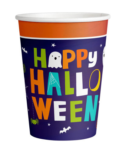 8 bicchieri di carta Happy Halloween colorati