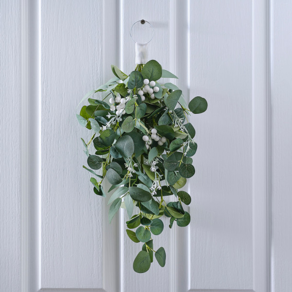 Adorno para puerta de eucalipto con bayas blancas 50cm