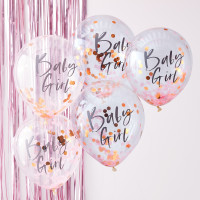 Vista previa: 5 globos de confeti para niña recién nacida 30cm