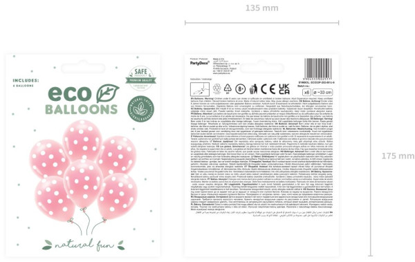 6 eco balloons pink with dots 30cm