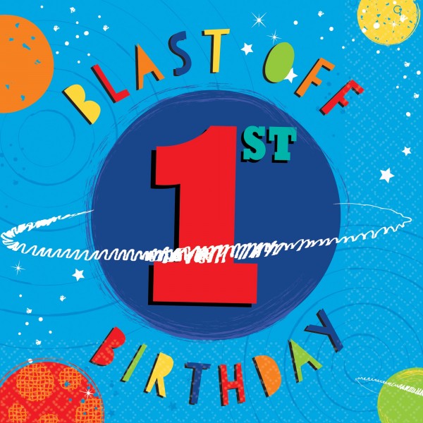 16 Space Party 1st Birthday napkins 33cm
