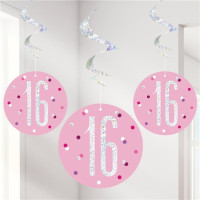 6 Pink Dots 16th Birthday Spiralhänger 80cm