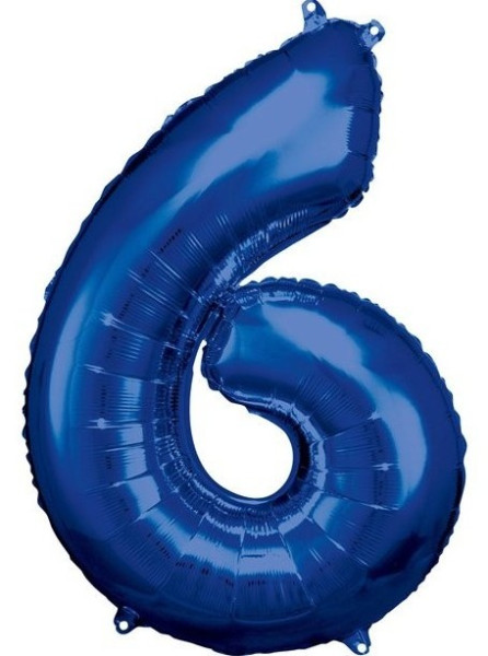Blå nummer 6 folieballon 86cm