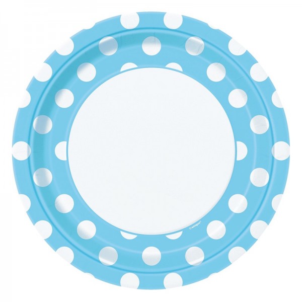 8 platos de papel fiesta Tiana azul claro lunares 23cm