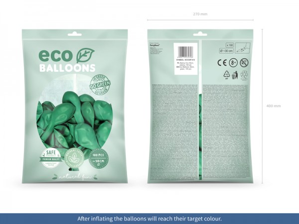 100 Eco Pastell Ballons smaragdgrün 30cm