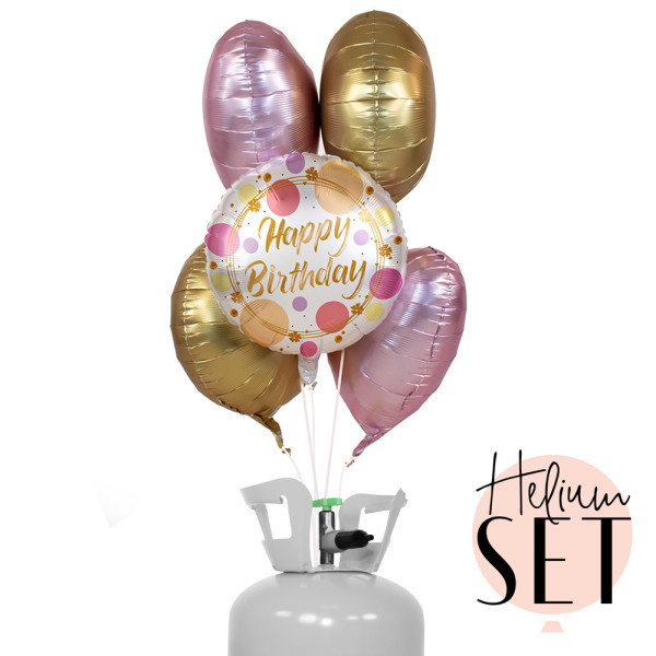 Shiny Dots Birthday Ballonbouquet-Set mit Heliumbehälter