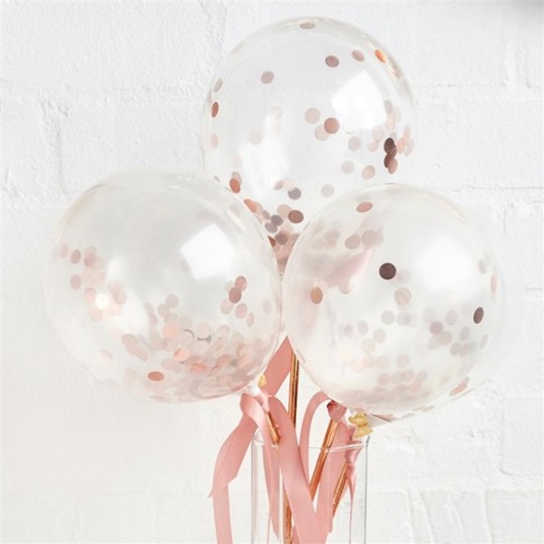 5 globos de confeti en forma de palitos de oro rosa de 12,7 cm