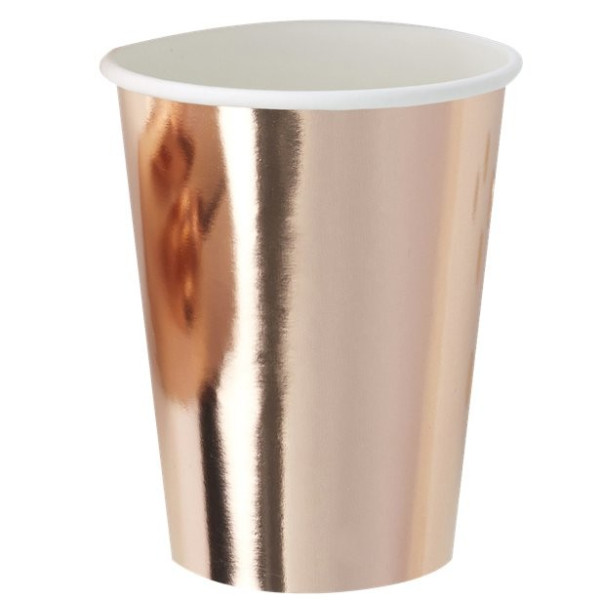 8 Party Cups Rose Gold Foil 255ml