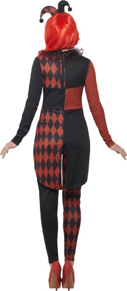 Costume da donna pagliaccio arlecchino rosso nero 3