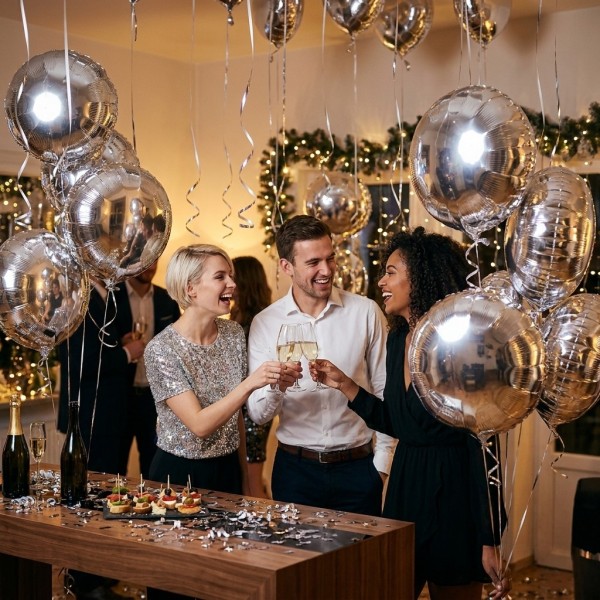 Folienballon Rund Silber 45 cm, metallisch glaenzend