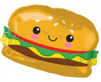 Vista previa: Globo de papel de hamburguesa sonriente 66 x 45 cm