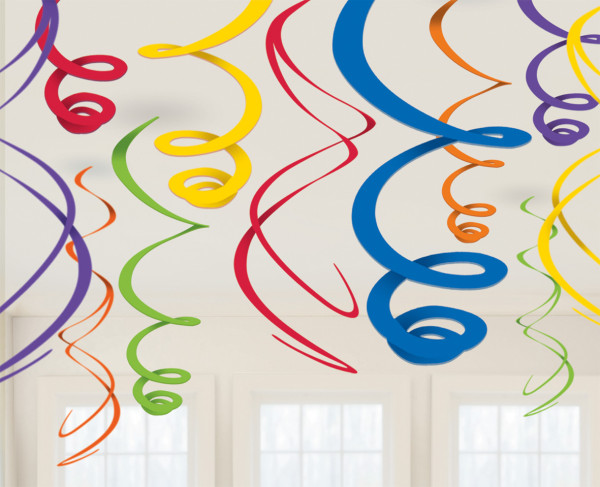 12 färgglada dekorativa spiraler 55cm