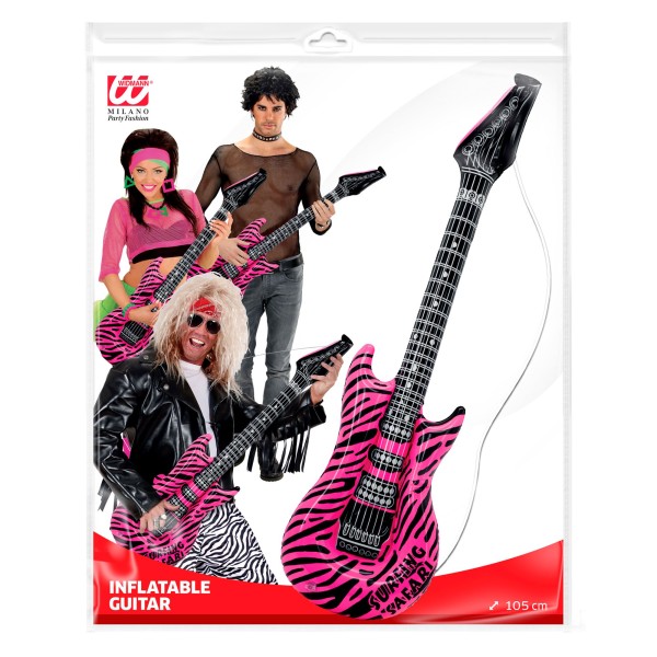 Aufblasbare Gitarre Pink Zebra 105 cm Rockstar Kostüm Accessoire