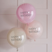 3 ballons doubles rembourrés Happy Birthday