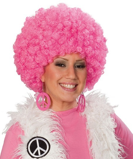 Roze Afro party pruik