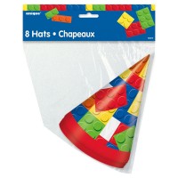 Oversigt: 8 farverige tillykke med fødselsdagen byggeklods hatte 15cm