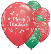 6 Rote und Grüne Merry Christmas Luftballons 28cm