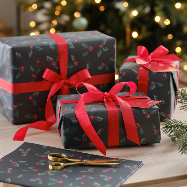 Kit d'emballage cadeau éco houx de Noël