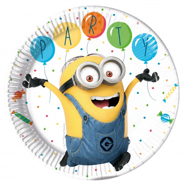 8 Minions balloon party round paper plates 23cm