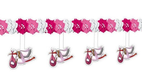 Baby girl garland with stork pink