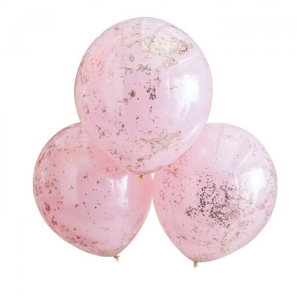 3 globos confeti rosa dorado 45cm