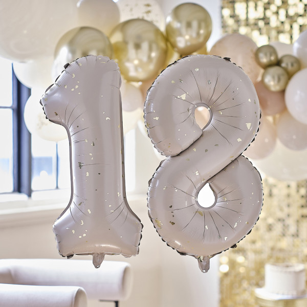 Foil balloon number 18 cream-gold elegance 66cm