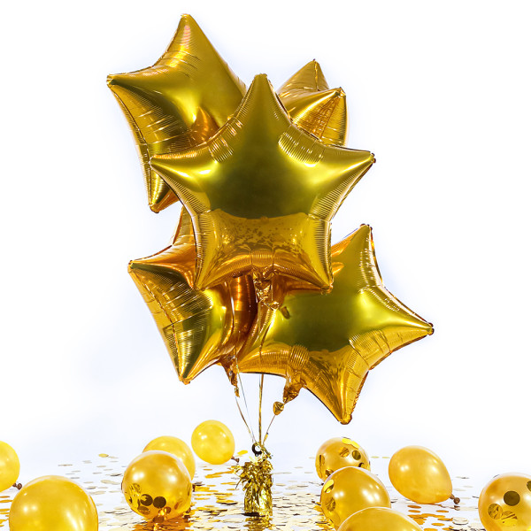 5 Heliumballons in der Box Golden Star