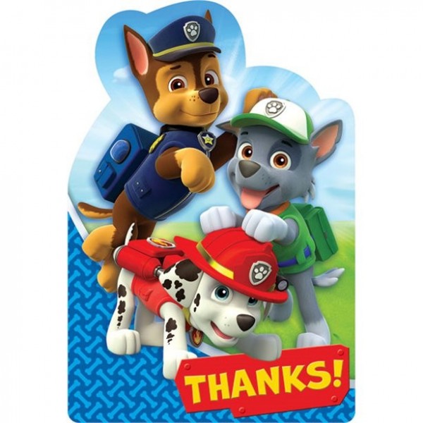 8 kartek z podziękowaniami Psi Patrol