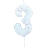 Number 3 cake candle glitter baby blue 7cm