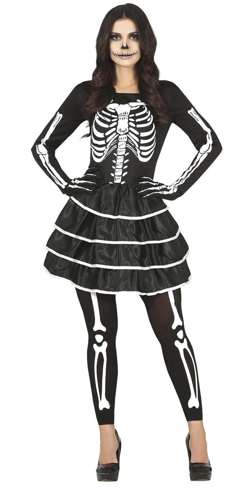 Bristol Novelty Lady Bones Damen-Knochen-Kostüm – Schwarzes Halloween-Outfit In Einheitsgröße, Mit Hemd, Handschuhen & Hose