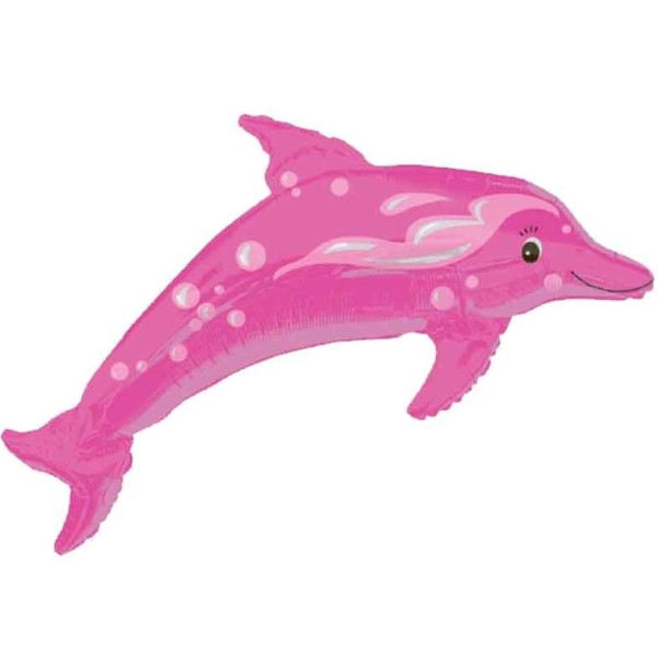 Folie ballon delfin med bølgedesign pink