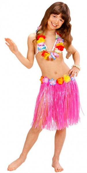 Falda hawaiana infantil rosa