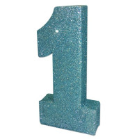 Glittering number 1 table decoration blue 20cm