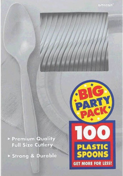 100 srebrnych plastikowych łyżeczek Glory 20cm
