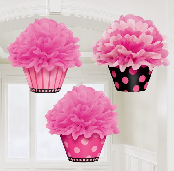 3 fluffy cupcake pompoms 26 cm