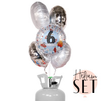 Vorschau: 6. Geburtstag Feuerwehr Ballonbouquet-Set mit Heliumbehälter