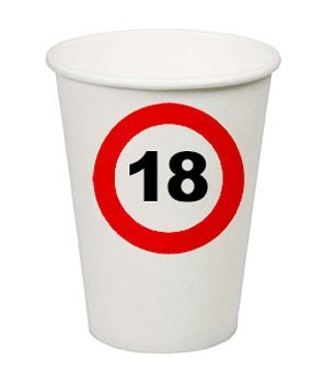 Set of 8 drinking cups for 18th birthday