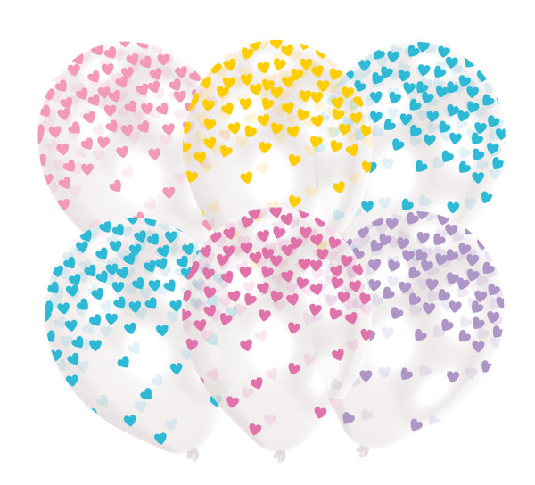 6 ballonger hjärta konfetti pastell