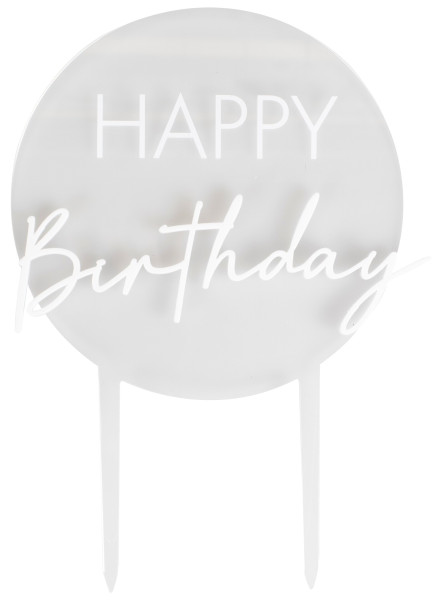 Cake topper bianco trasparente di buon compleanno