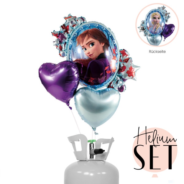 Frozen Anna & Elsa Ballonbouquet-Set mit Heliumbehälter