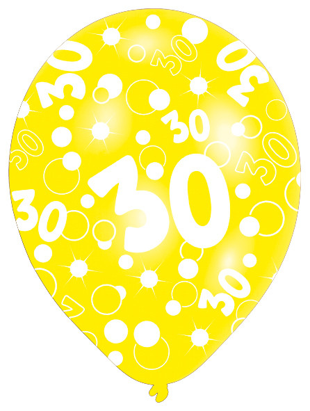 6 balloner Bubbles 30 års fødselsdag farverige 27,5 cm 6