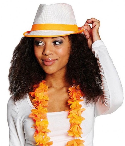Sombrero fedora de paja naranja neón