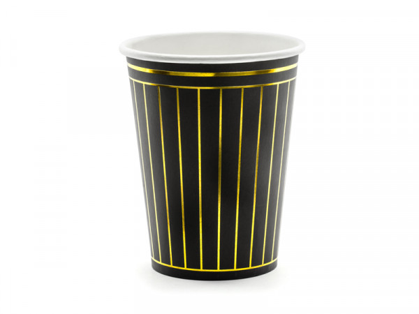 6 New Year Paper Cups Black & Gold 260ml