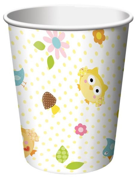 8 Woodland baby shower paper cups 256ml