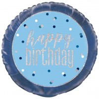 Sparkling Blue Birthday folieballong 46cm
