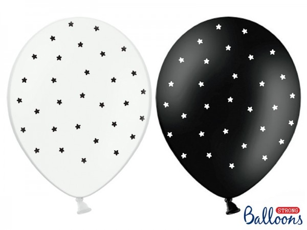 6 st svartvita stjärnballonger 30 cm
