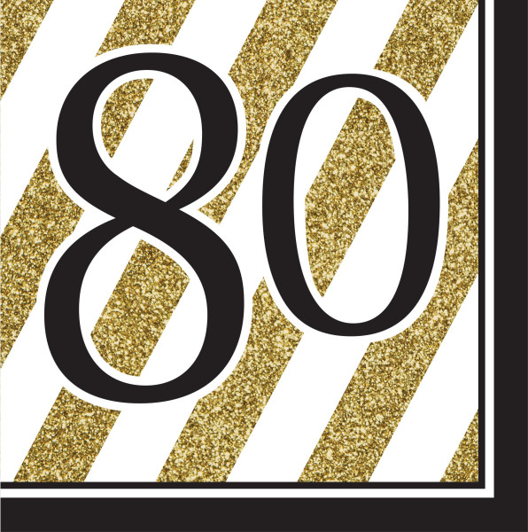 16 serviettes magiques 80e anniversaire 33cm