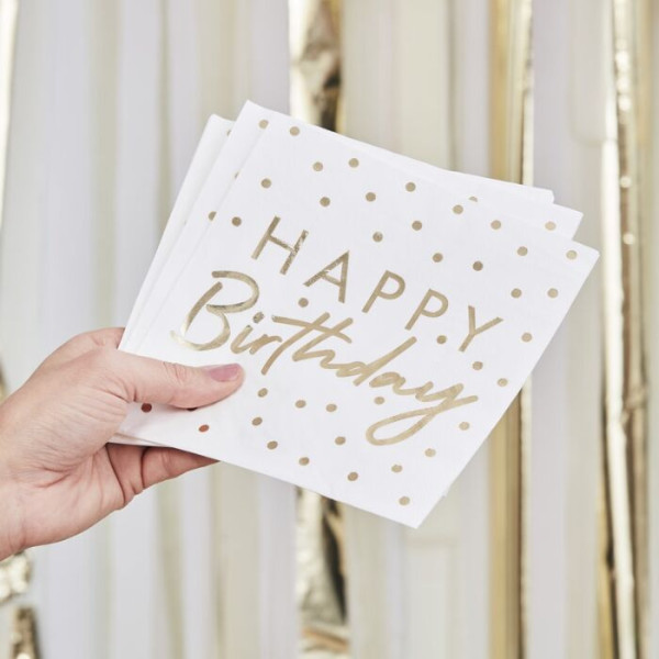 16 golden hand lettering birthday napkins 33cm