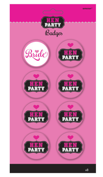 Ladies Night Hen Party Buttons Pink 8 Stück